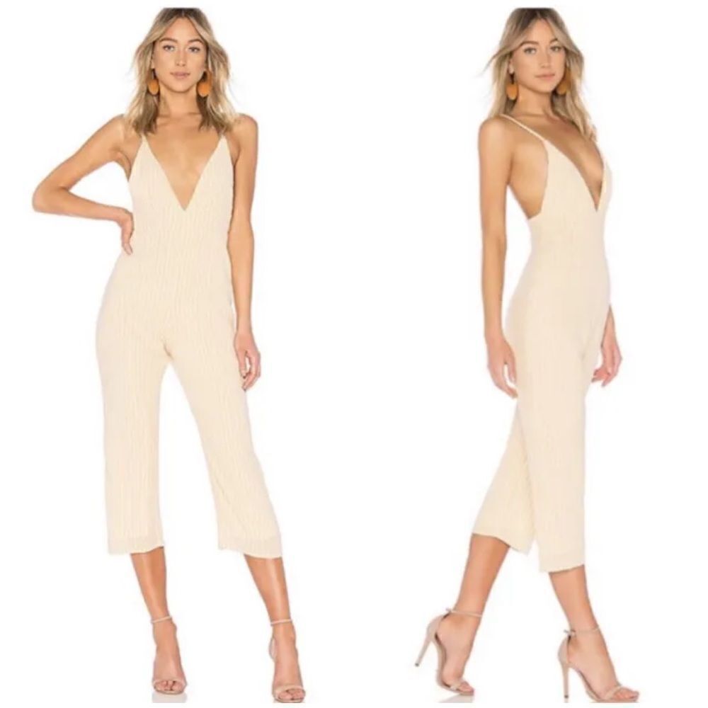 Revolve Privacy Please League Jumpsuit in Orange Metallic Stripes | Size M